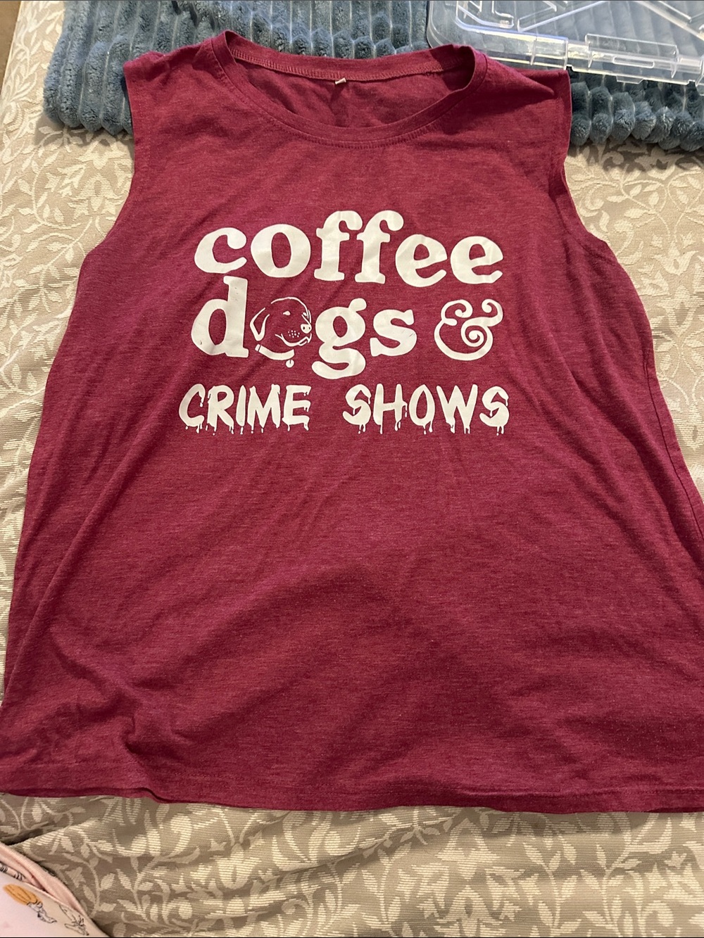SHEIN Burgundy Graphic Tank Top - Coffee Dogs & Crime Shows